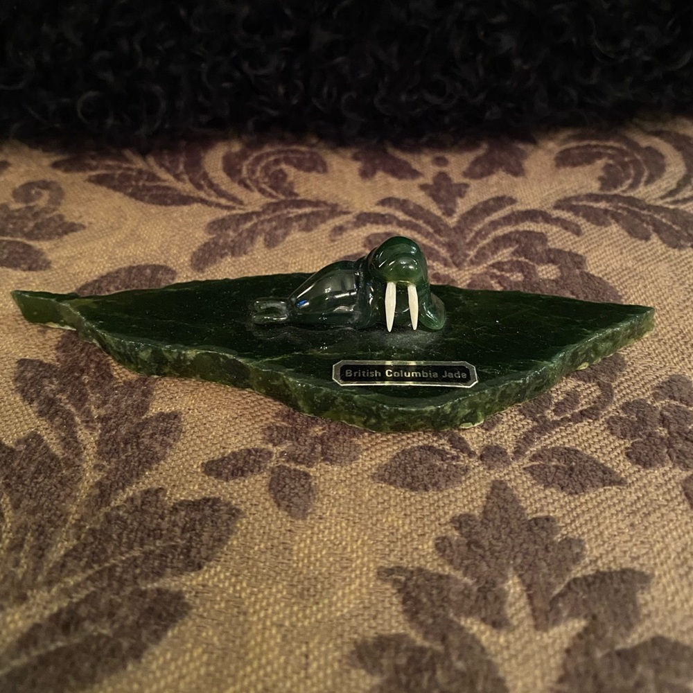 Jade Walrus with Bone Tusks on Platform